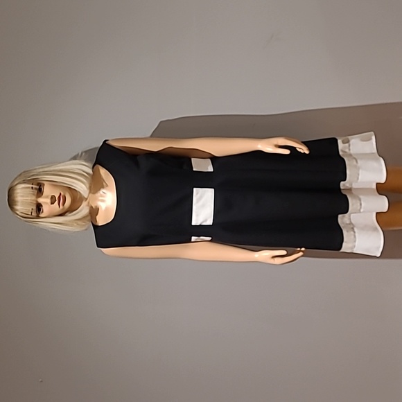 Calvin Klein black fit and flare dress ith taule and white stripes size 12 - Picture 1 of 6